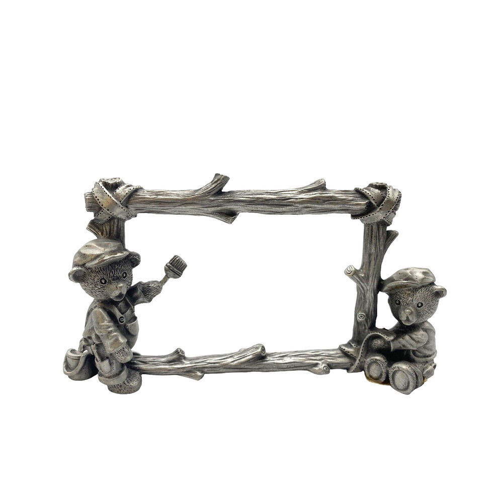 Fort USA Pewter Bear Frame Display Piece Teddy Bear Collection Painters Rare 3"